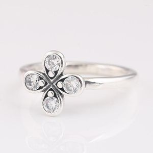 Clusterringe Lucky Clover Vierpetalblume mit Kristallring für Frauen authentisch S925 Sterling Silber Lady Schmuck Mädchen Geburtstag Geschenk