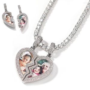Chains Picture Custom Heart Break Shaped Iced Out CZ Po Frame Pendant Tennis Chain Necklace Women Men Hip Hop Half Jewelry