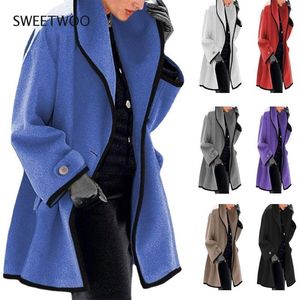 Womens Wool Blends 7 Colors Spring Autumn Women Coat Casual Patchwork Fashion Collar Long Jacket Office Lady hoody Hooded 230818