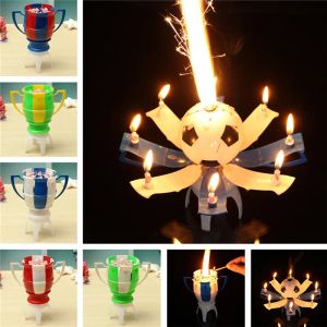 8 Light Candle Musical Romantic Birthday Candle Rotating Football Cup Soccer Musical Candle Happy Birthday Party Cake LL