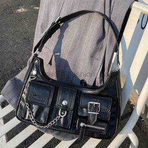 Tote Çanta Benzersiz Tasarımcı Kadın Çanta Motosiklet Omuz Çantası Punk Stil PU Deri Deri Sıcak Kız Eyer Çantası ve Cüzdan Black 2023 Caitlin_fashion_bags