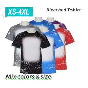 Sublimation Bleached Tees Shirts Heat Transfer Blank Bleach Shirt Bleached Polyester T-Shirts US Men Women Party Supplies AU21