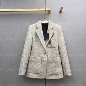 Kurtka designerska Kobiety Blazer Top Coat Nowy haftowana odznaka Tweed Blazery długie rękawy Lapel Trzy kieszenie