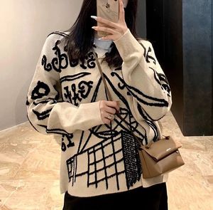 Women's Sweate European fashion brand graffiti jacquard pattern wool blended knitted sweater