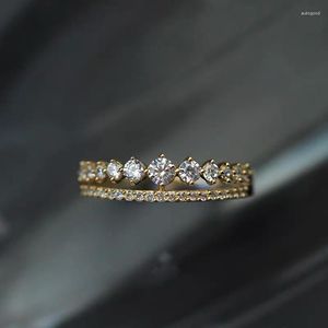Cluster Rings Delicate Gorgeous Double Row Diamond Ring Elegant Temperament Jewelry Ladies Fashion Romantic Luxury Gift