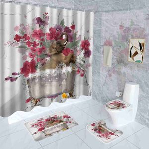 Shower Curtains Animal Elephant Playing with Water Shower Curtain Set 3D Print Bathroom Curtain Set Bath Mat Set Floor Mat Toilet Rug Home Decor R230821