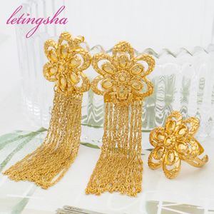 Earrings Necklace Italian Fashion Ethnic Tassel Earrings and Rings Sets For Women African Gold Color Classic Jewelry Set Dubai Jewelry Party Gifts 230820