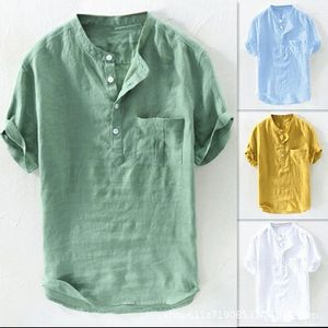 Camisas casuais masculinas 2023 pólo de estilo para camisa de verão de cor sólida Europa e os Estados Unidos Thin Loose Stand-Up Stand-up Pullover