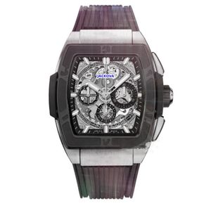 Podrzędne prace Automatyczne datę Mężczyźni Stopwatch zegarki Luksusowe gumowe klamra kwarcowa Ruch zegarowy Super jasny popularny pusty szkielet pokrętła Prezenty