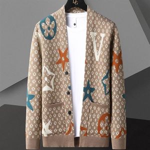 New Brand Luxury V- neck Cardigan Sweaters Fashion Knit Cashmere Cardigan Sweater Korean Style Mens Trendy Cardigans Jacket Men Cl254C