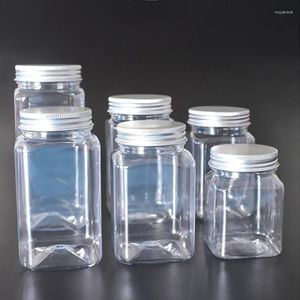 Lagringsflaskor Transparent plastbehållare Aluminium Cap Round Canister Tom Clear Travel Bottle Wide Mouth Container Kökförsörjning