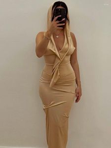 Casual Dresses 2023 Woman Clothes Hooded Sleeveless Bodycon Khaki Tank Dress Streetwear Y2K Ladies Elegant Fashion High Waist Long Maxi