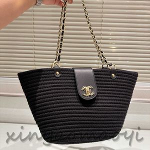 Черная сумка из черной соломы, дизайнерская сумка, сумка для корзины, сумка для покупок с тканом, женская пляжная сумка, сумка, сумка для подмышки, сумка для плеча 104679-104680