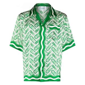 Casablanca Ping Pong Classic mens shirts prairie green print Unisex loose British silk shirt short sleeve designer tees womens loo272v