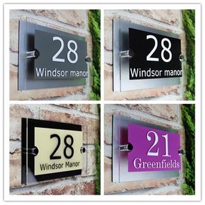 Gartendekorationen Anpassen Modernes Hausschild Plaque Tür Nummer Straße Name Glas Effekt Acryl Türplatte Nummer 200x140mm 300x140mm 230818