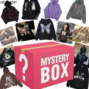 Herrtröjor tröjor mystery box topp män överraskning lycklig väska vinter överdimensionerad hoodie anime zip långa ärmar y2k kläder tröjor grunge gothic 230818