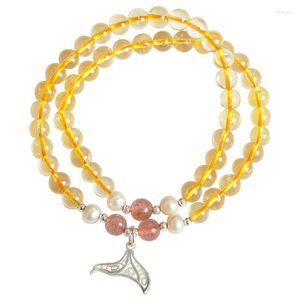 Pulseira de cristal amarelo natural do atacado Bracelets de 6 mm de contas redondas para mulheres citrinas diy duas camadas jóias de moda