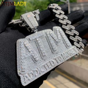 Colares pendentes Iced Out Bling 5A CZ LETRAS ATM viciado em colar de pingente de dinheiro 2 cores Cubicz Zircão masculino Hiphop 5mm Jóias de corrente de tênis 230821