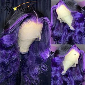 220%gęstość 13x4 Ombre Kolor koronkowy przednia ludzka peruka z włosami dla niemowląt Purple Brazylian Remy Hair Hair Lace Przodna Peruka Transpare Koronna peruka