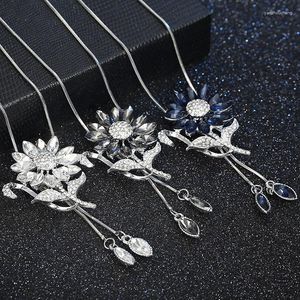 Anhänger Halskette Sonnenblumen Halskette für Frauen modische kristall lange Anhänger Silber Farbe Quastenkette Juwelier Collier