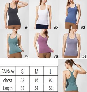 Lu Ribbed Slim Fit Gym Fitness Workout Tank Top Women Racerback Sport Training Vest ärmlösa skjortor med inbyggd Bra 2023SS Leisure Trend