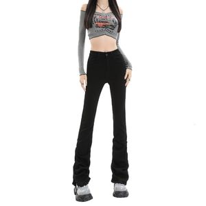 Women's Jeans Trendy Style Black Stacked Pant High Waist Straight Leg Y2K Flare 230821