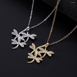 Pendant Necklaces Stainless Steel Dragonfly Necklace Large Cubic Zirconia Pave Insect With Golden Luxury Accessories