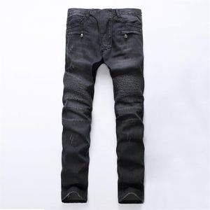 Stilista designer maschile jeans jeans patchwork slit fit black moto joggers joggers pieghed cool jean218x