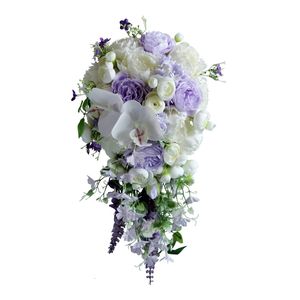 Dried Flowers Water Drop Style Bridal Bouquet European Wedding Artificial White Purple Flower Lavender Waterfalls Holding with Green 230818
