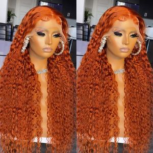 Kıvırcık Zencefil Renkli HD Dantel Ön Peruk Kadınlar İçin İnsan Saçları Brezilya Turuncu Derin Dalga 13x4 İnsan Saç Dantel Frontal Peruk 30 İnç