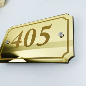 Garden Decorations Customize Mirror Gold Sign Plaque Door Modern House Number Street Name Glass Effect Acrylic Doorplate Number 200x143mm 230818