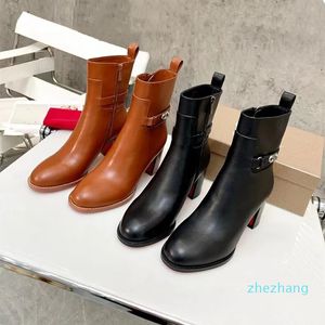 2023-Andry Boots Leather äkta läderstövel Hälen Martin Booties Heavy Duty Luxury Designer Märken för WomenBoots Följ High7cm