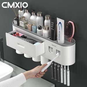 Thotocognie CMXIO Porta di spazzolino da denti con distributore di dentifricio 1/2/3/4/5Cups Porta di conservazione Set Organizzatore a parete per accessori per il bagno 230820