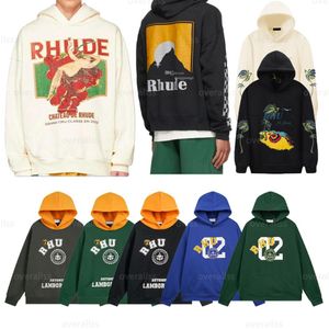 メンズフーディーズrhudeフード付き男性女性デザイナーフーディーファッション人気ロゴレタープルオーバーウィンタースウェットシャツ213e