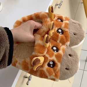 Slippers Bebealy Animal Slippers For Women Slipppers Winter Warm Fluffy Cute Cloud Slippers Cartoon Giraffe Cotton Home Shoes 230818