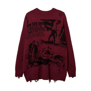 Męskie swetry rozerwane gotyckie kobiety y2k mężczyźni swetry vintage czarny ponadzapiemski sweter harajuku anime streetwear moda zimowe topy pullover 230818