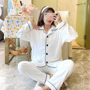 Women's Sleepwear White Flannel Pajamas Set Winter Warm Coral Fleece Long Sleeve Pijamas Suit Nightwear Sweet Cute Trouser Homewear