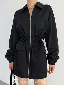 Trench Women Trench Trendy High Street 2023 Moda europejska i amerykańska talia w talii sportowy długi płaszcz dla kobiet czarne kurtki