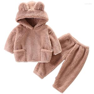 Clothing Sets 2Piece Autumn Winter Kids Clothes Girl Boys Outfit Fleece Warm Cute Hooded Tops Pants Baby Luxury Boutique BC080