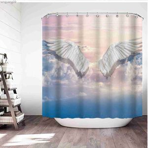 Shower Curtains Angel Wing Shower Curtains 3D Printing Children's Bathroom Decor Waterproof Bath Curtain Guitar Polyester Fabric with R230821