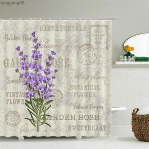 Duschgardiner 180x200 cm Retro Flower Plant Duschgardin Vattentät europeisk tryckbad Curtain Polyester Badrum hem med R230821