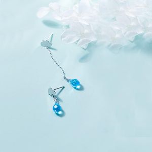 Dangle Earrings MloveAcc Fashion 925 Sterling Silver Asymmetry Cloud & Blue Crystal Drop For Women Cute Girls