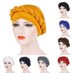 2021 Fashion Pure Color Braid Muslim Women Turban Hat Chemo Cap Headwrap Headwear Material Milk Silk1218L