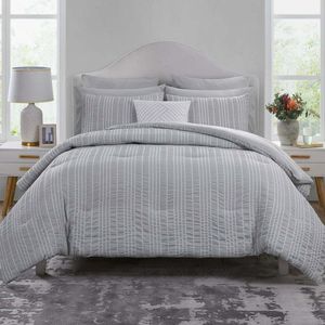 Bedding sets Beverly Hills Club Dixee Modern 10Piece Grey Seersucker Bed in a Bag For Adults 230818