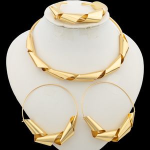 Örhängen halsband trend smycken set för kvinnor vrid design brasilien guld pläterad choker halsband och örhängen bröllop set armband set party gåva 230820