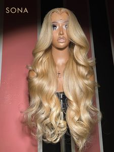 220%density Transparent 13x6 Lace Frontal Wig Honey Blonde Colored Body Wave Lace Front Human Hair Wigs Color 27 Pre Plucked