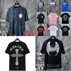 Clássicos Mens Camisetas Coração de Alta Qualidade Marca Crew Pescoço Cromos Mangas Curtas Tops Tees Ch Camisetas Camisola Casual Ferradura Sânscrito Cross Print X2