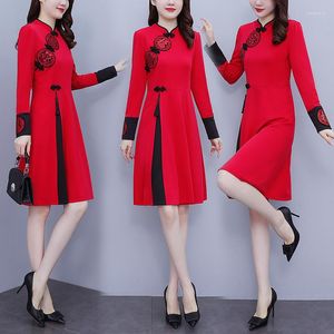 Ethnische Kleidung M-5xl Plus Größe Frauen Herbst Traditionelle Chinese Verbesserte Cheongsam Mode Slim Long Sleeve Qipao Kleid