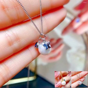 Correntes Meibapj Natural Pearl e Sapphire Butterfly Colar com Certificado 925 Jóias de Casamento Finas de Prata para Mulheres