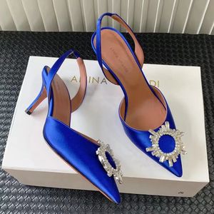 خلفية Sling Sling Stiletto Heel Dress Press Pumps Pupks Crystal-Embilled Buckle Sandals Women's Slingback Party Evening Shoes مصنع فاخر مصنع High Heels Factory